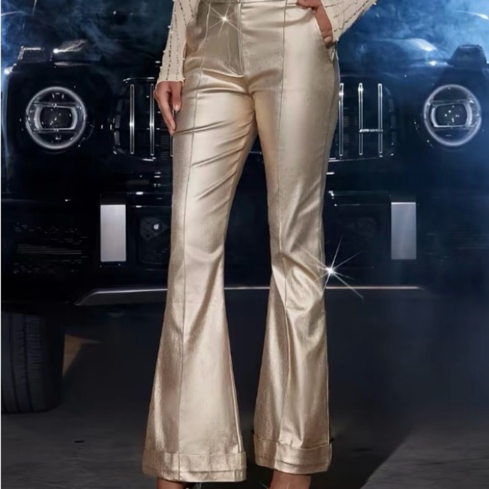Elegant Gold Women's Flared Pants